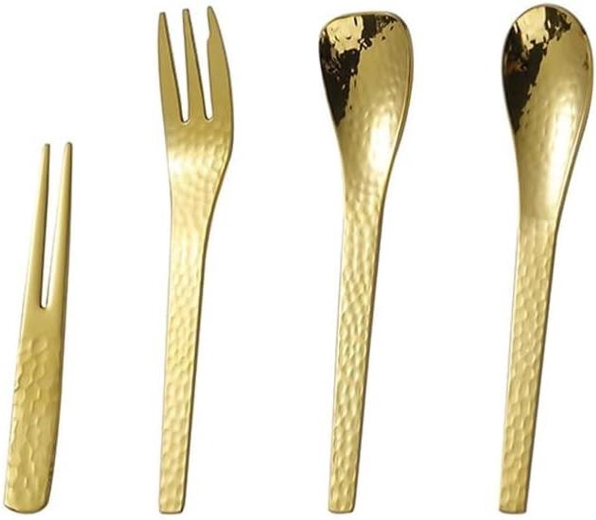 Fruitvorkjes Set - Dessertvorkjes Koffielepels - Feestelijke Gelegenheden - Spiegelpolijst Afwerking - 4 Stuks - Goud