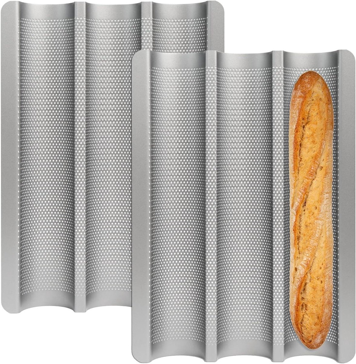 Baguette Bakvorm - Broodvorm - Brood Bakken - Geperforeerd Antiaanbak - 38 x 27 cm - Zilver