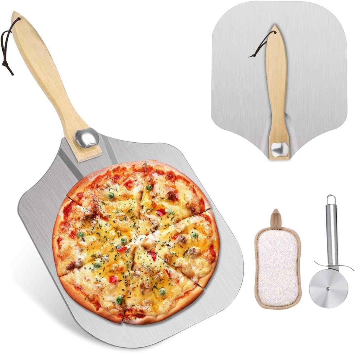 Calviero® Pizzaschep - Pizza schep - Pizza draaischep - Metaal - Pizzaschep met afneembare opvouwbare handgreep