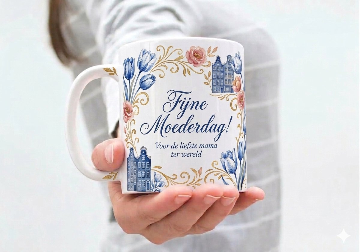 Elegante "Delfts Blauw" – Moederdag Sticker.