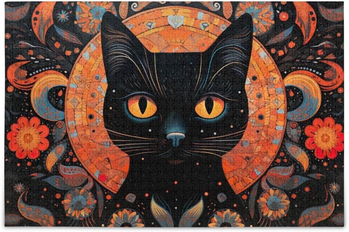 Kat Puzzel - Wanddecoratie - Ontspanning - Duurzaam materiaal - 1000 stukjes - Vintage Zwart