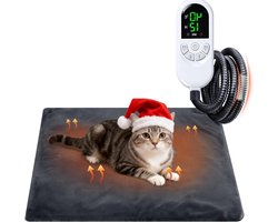 Qoosea Verwarmingsmat voor katten en honden, 45 x 45 cm, thermische mat voor huisdieren met 30-60 °C, instelbare temperatuur en timer, elektrisch warmtekussen voor honden, veilig met anti-beetkabel