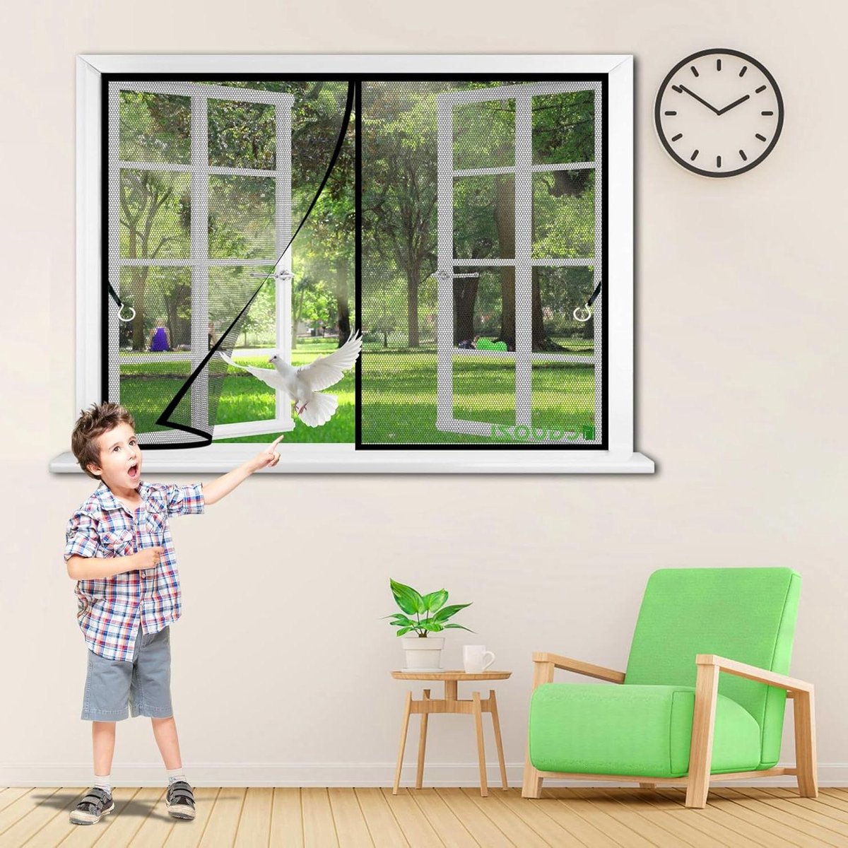 Hor raam - Insectenwering - Muggen buiten houden - Magnetische sluiting - 135x150cm - Zwar