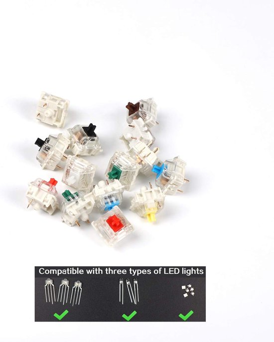 Gateron MX SMD Gaterone Switches 3pin SMD LED Underglow Led Compatible for MX Mechanical Keyboard Transparent Cover White Base van Gateron — afbeelding 3