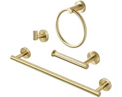 WEIKO Gouden badkamer hardware, badkamer accessoires set inclusief toiletpapier houder 24 inch handdoek bar handdoek ring gewaad haak 4 stuks muur mount