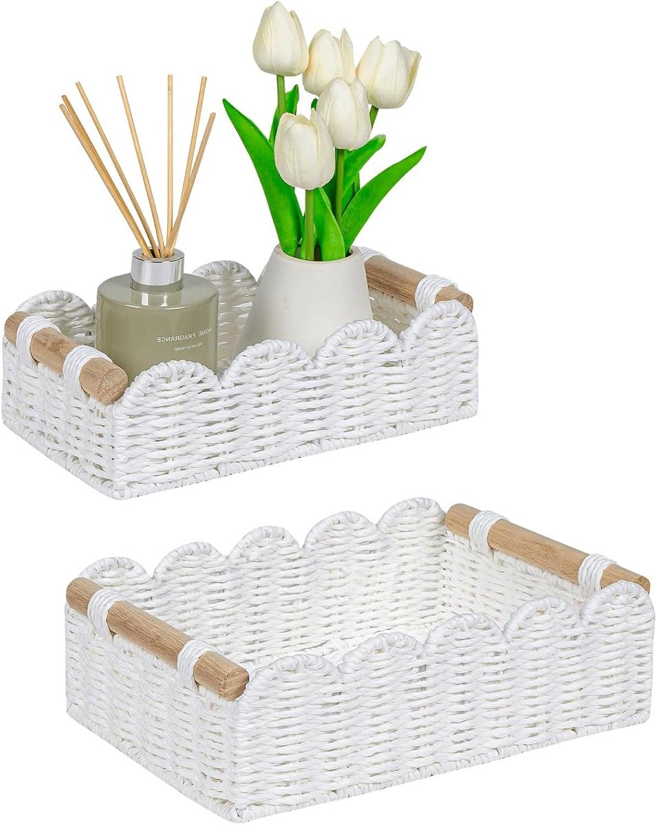 Opbergmanden Set - Decor manden - Thuis organiseren - Geschulpte rand ontwerp - 2 maten - Wit