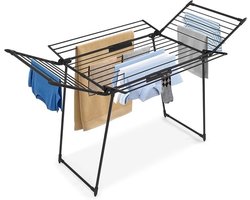 Inklapbaar droogrek met wasmand en knijpers - 25 meter drooglengte - Zwart