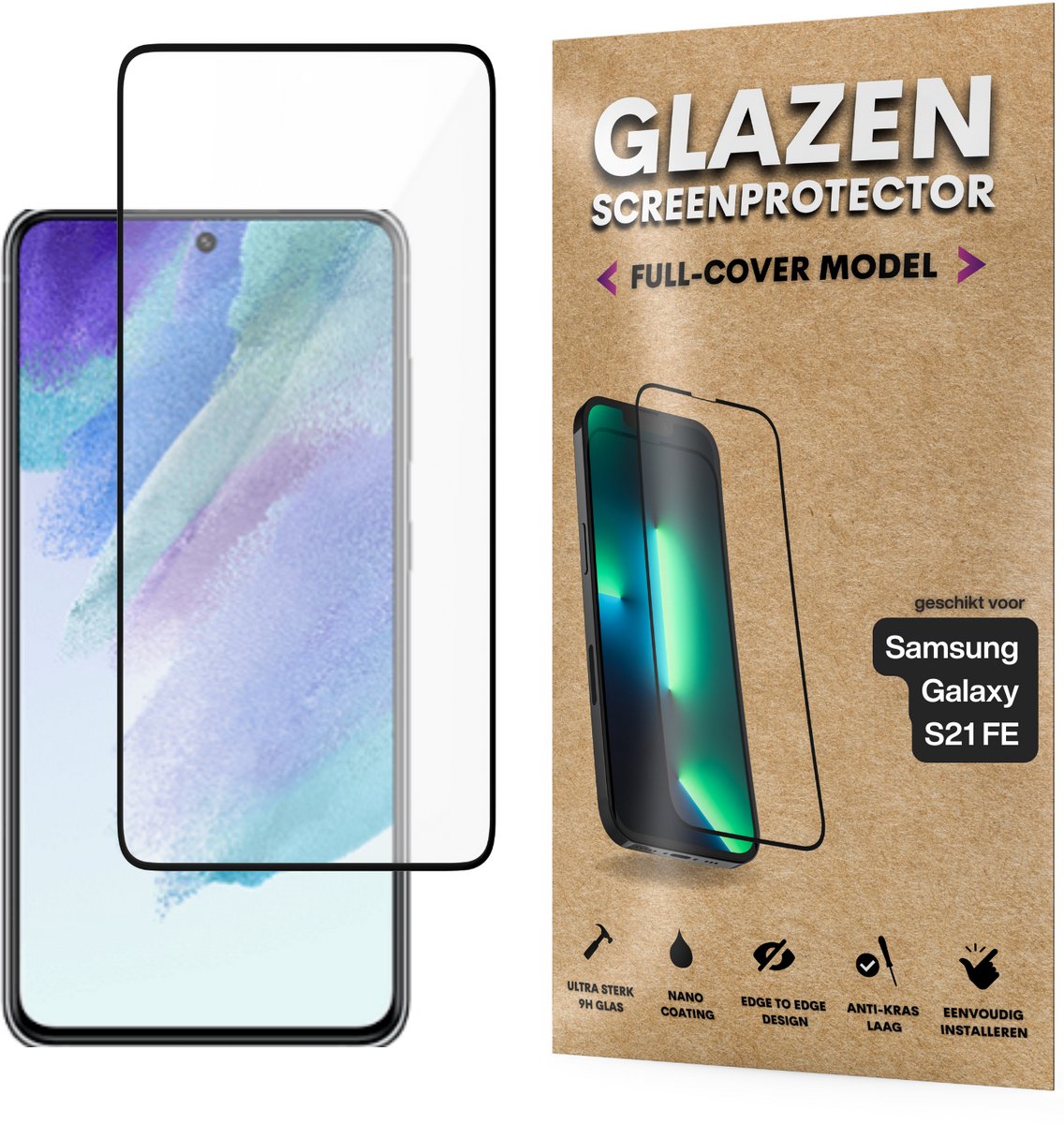 Screenprotector - Geschikt voor Samsung Galaxy S21 FE - Gehard Glas - Full Cover Tempered Glass - Case Friendly