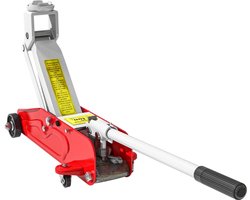 Wishdor - Hydraulische Garagekrik - Overbelastingsbeveiliging En Compact Ontwerp - Voor Auto En SUV - Stalen Behuizing Met Wielen - Rood - Hefbereik 12 Tot 30 Cm - Draagvermogen 2 Ton - Met Hefstang