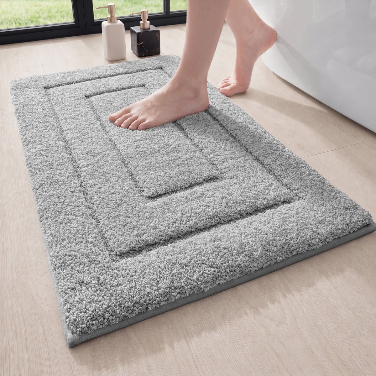 MAESON Badmat 60x90 cm - Antislip & Waterbestendig - Douchemat voor Badkamer - Groot - Grijs - Geschikt voor Douche & Bad