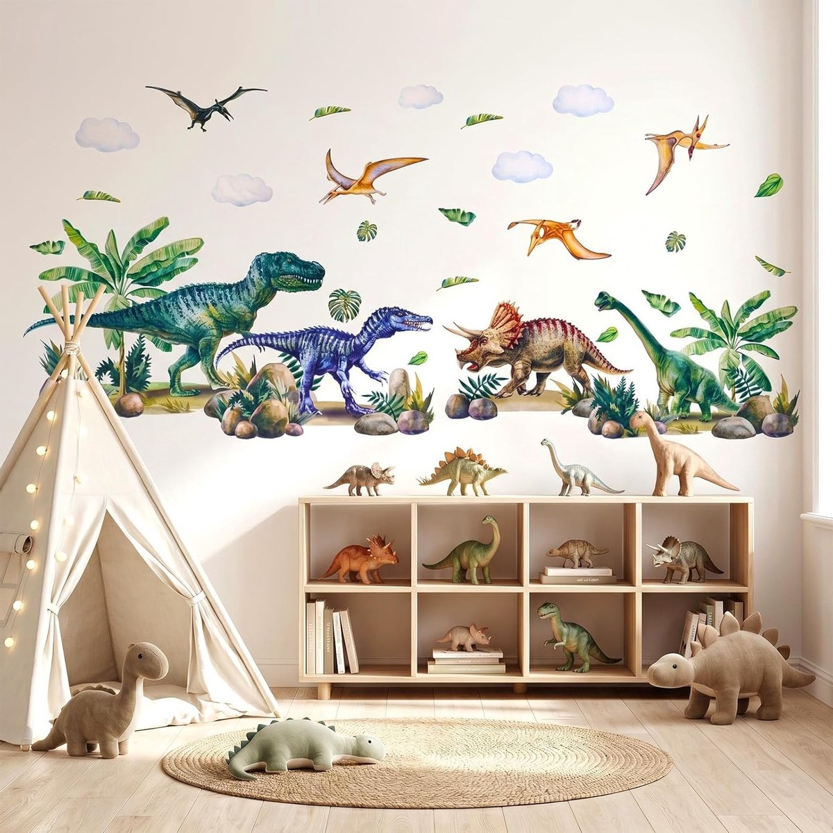 Zelfklevende muursticker XXL met dinosaurus thema voor kinderkamer, perfect voor DIY decoratie en planten versiering