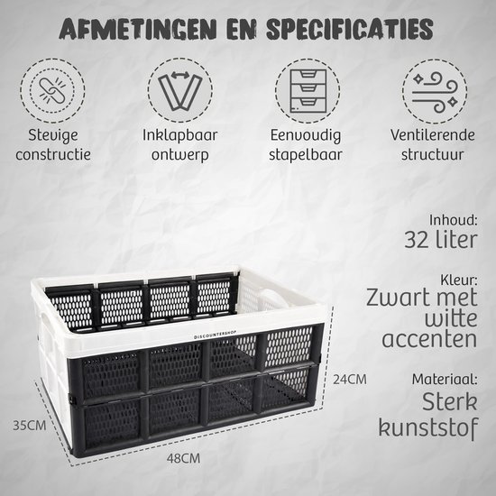 Set de 5 Caisses Pliables Pliables 32 Litres - Pratiques et Gain de Place - Plateaux de Rangement Wit - 48x35x24cm