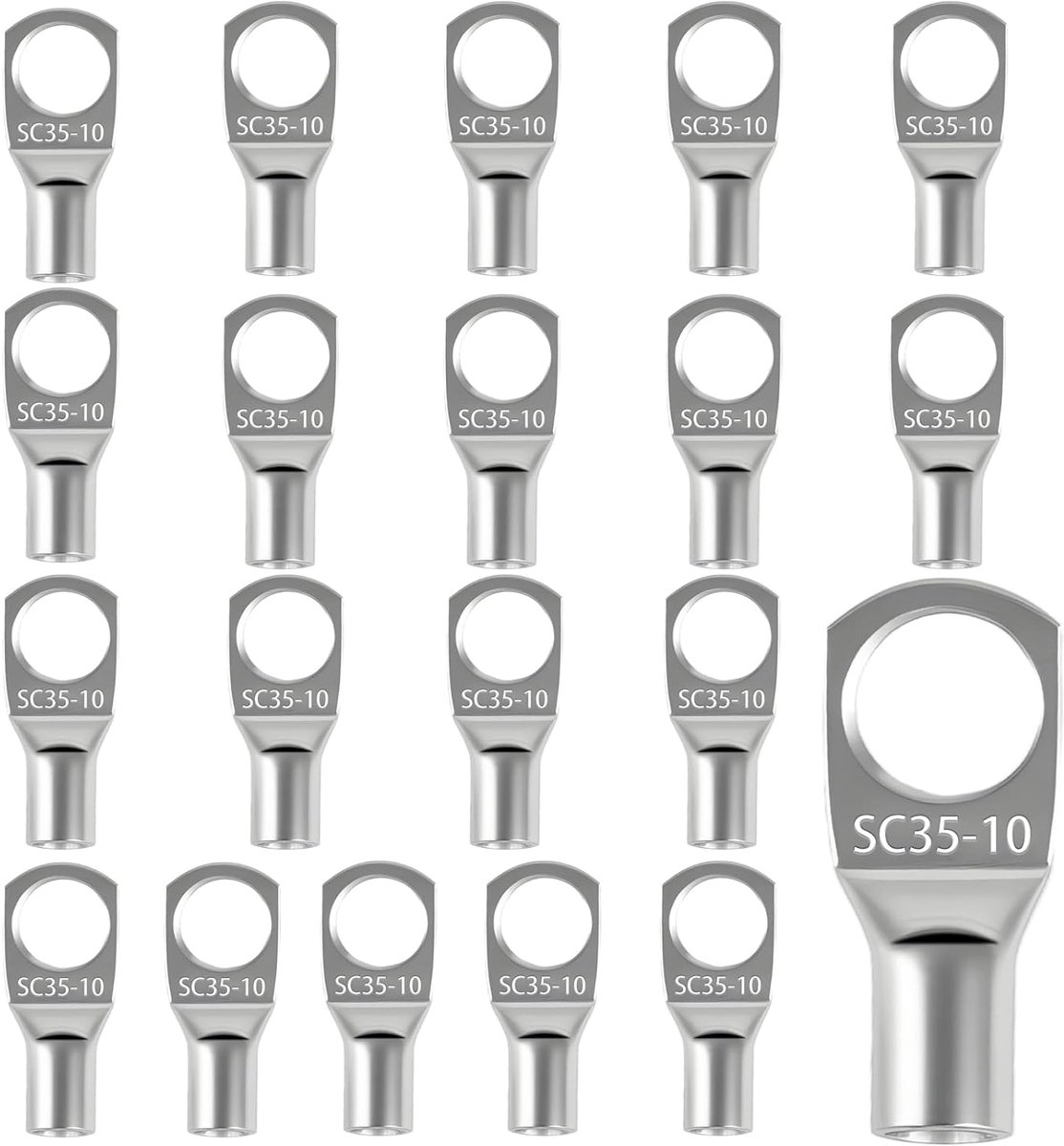 Buiskabelschoenen - 20 stuks - M10 35 mm² - Koperen Ringkabelschoenen - Niet-geïsoleerde Buiskabelschoenen - voor Auto, Accukabels en Verdeelkasten