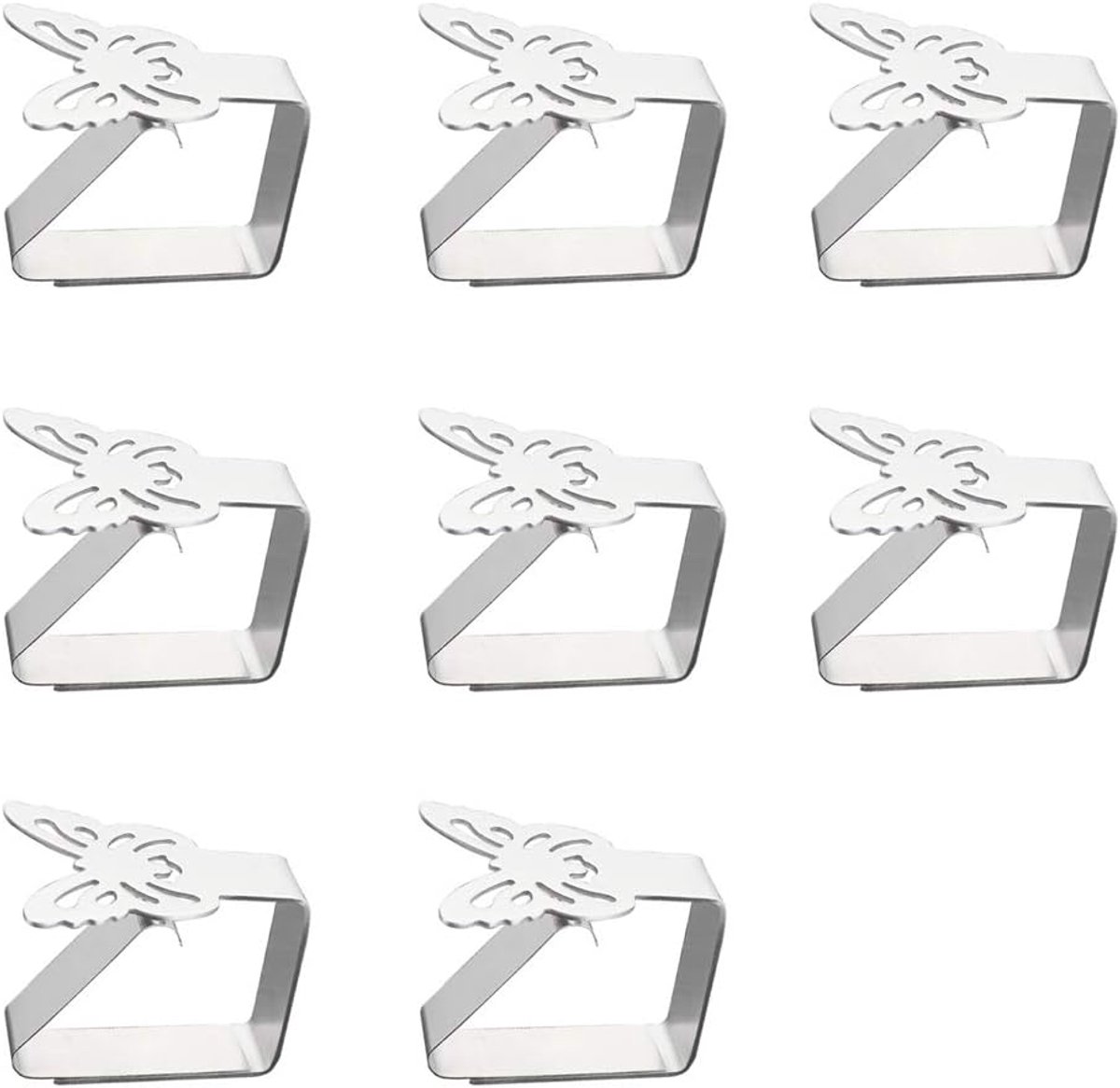 TOVBMUP Tafelkleedklemmen - 8 stuks - Tafelbevestigingsklemmen - Picknicktafelstandaard - Verdikt en stevig - rvs - Vlinder - Tafelkleedhouder - 6.2×1.8×4.9cm - Geweldig voor keuken, picknick, feest - Tafelkleedklemmen diameter van 3 cm - Zilver