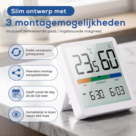 YUCONN Hygrometer - Luchtvochtigheidsmeter - Thermometer Binnen - Digitaal Weerstation - Binnen