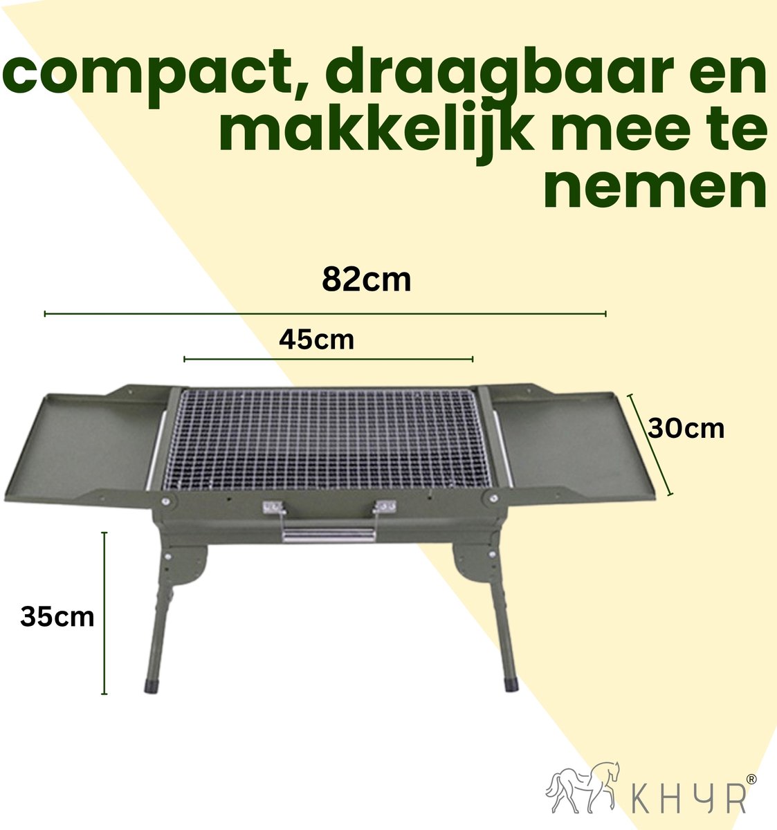KHYR® CARRYFIRE BBQ Grill – NIEUW mei 2026 - Opvouwbare Draagbare Houtskool BBQ Grill – Portable Camping Barbecue – Tafel Barbeque - Draagbare Grill met Zijtafels – 45 x 30 cm Grilloppervlak – Voor Camping, Tuin, Outdoor BBQ - incl. Grijp spatel thumbnail 8