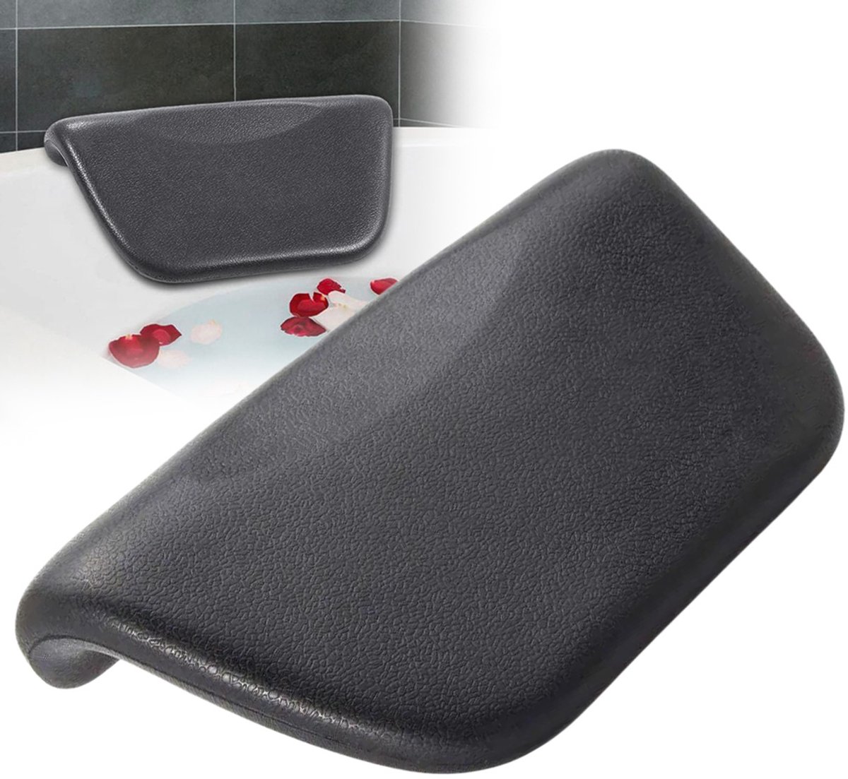 Badkussen - Anti Slip Zuignappen - Hoofdkussen voor in Bad - Spa Kussen - Zwart