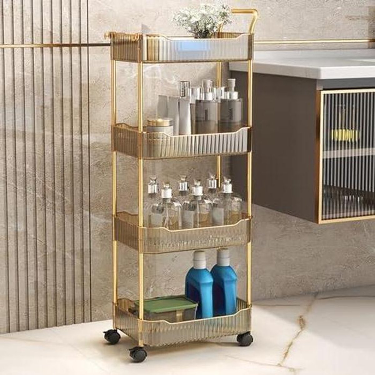 Opberg Trolley - Mobiele Kar - Ruimte Organiseren - Afsluitbare Wielen - 4 Lagen - Goud