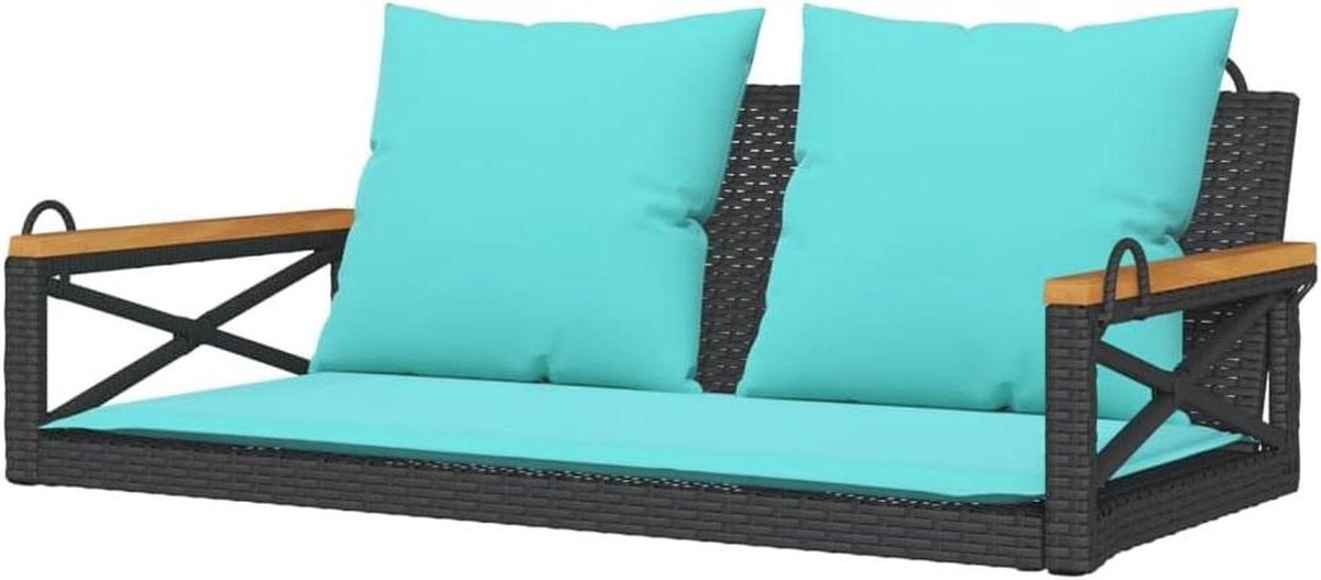 Hangbank met kussen - Schommelbank buiten - Buiten ontspannen - Duurzaam polyrotan - 109 x 62 x 40 cm - Zwart