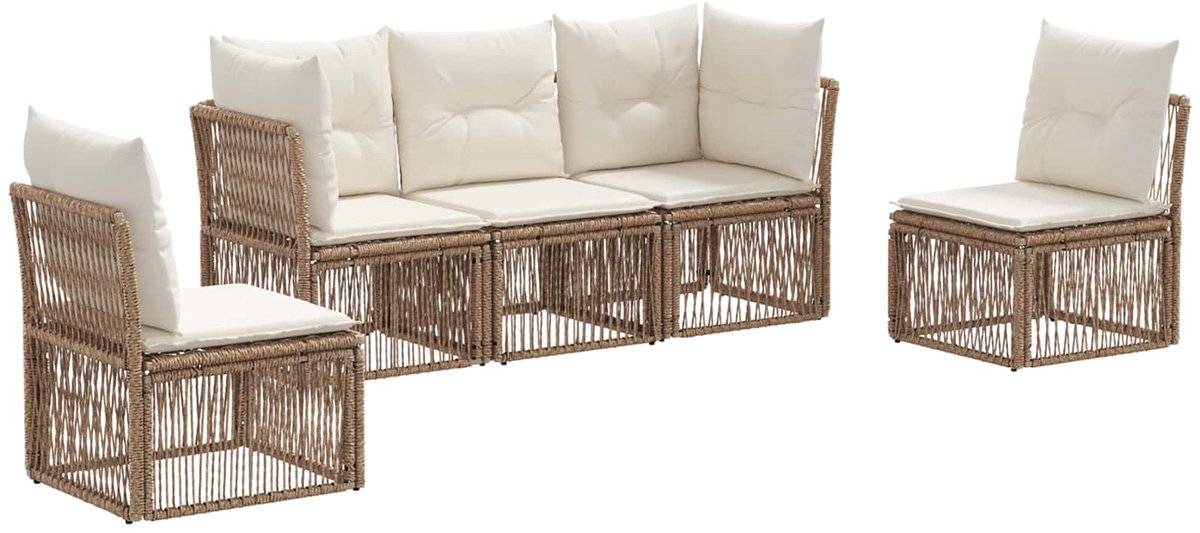 vidaXL - Tuinbank - Set - 5 - pcs - Beige - poly - rattan