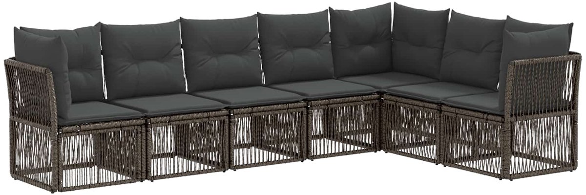 vidaXL - Tuinbank - Set - 7 - pcs - Grijs - poly - rattan