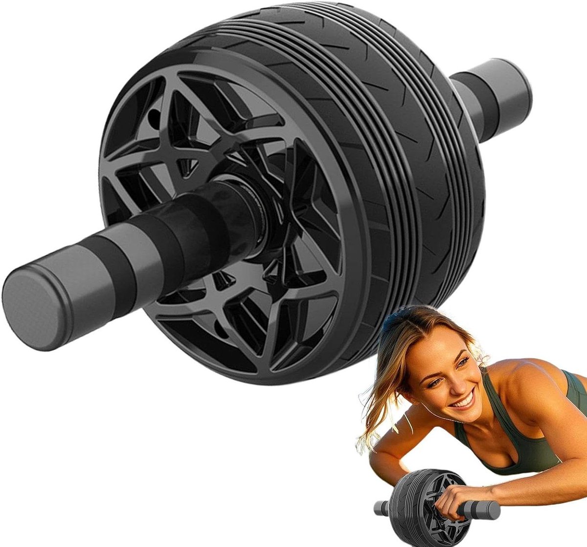 Trainingswiel Buikspieren - Buikspiertrainer Core - Kracht Trainen - Dubbel Wiel Stabiliteit - Compact Ontwerp - Zwart