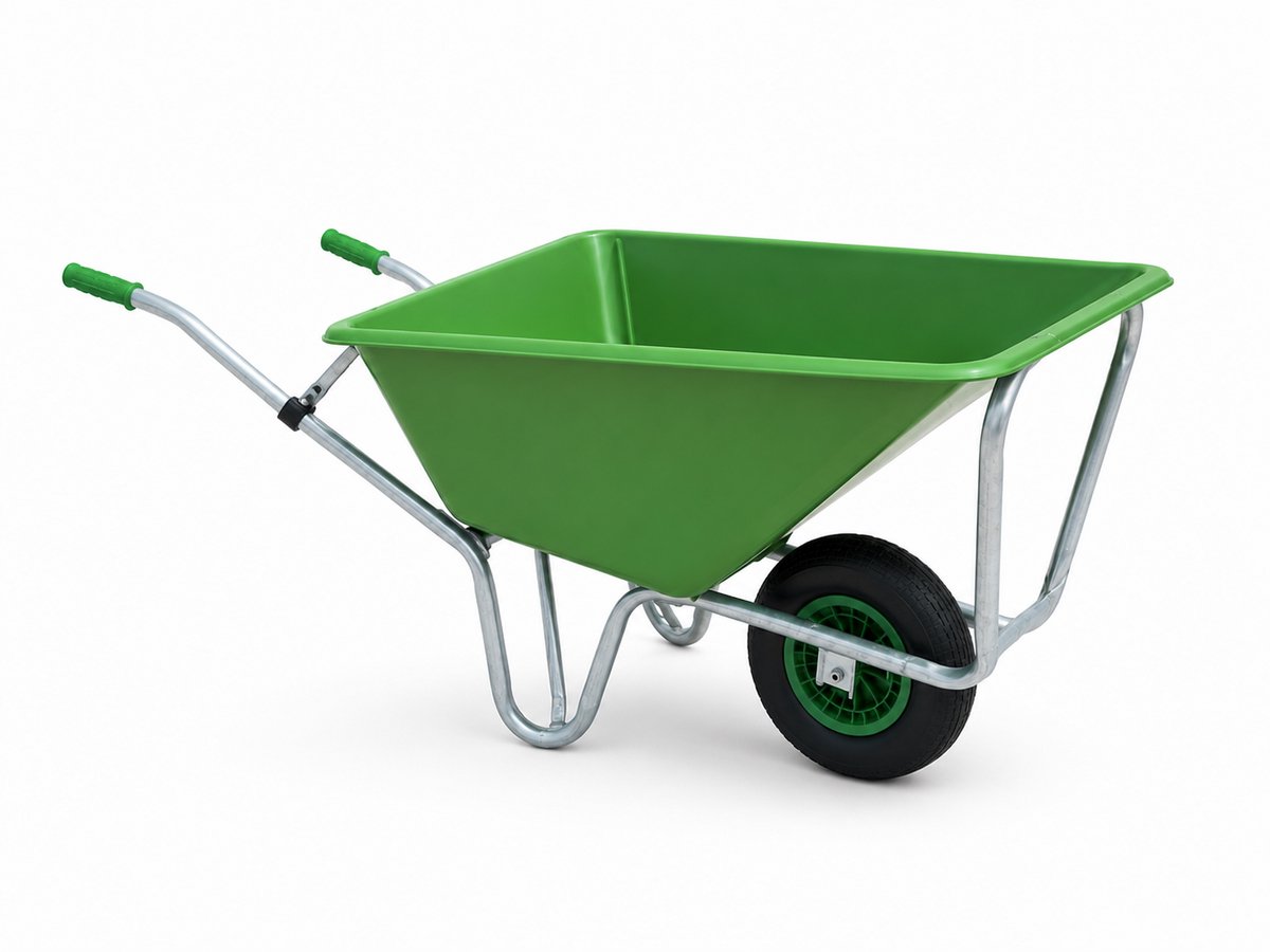 Kruiwagen 160L Kunststof – 1 Wiel – Verzinkt Frame – Luchtband