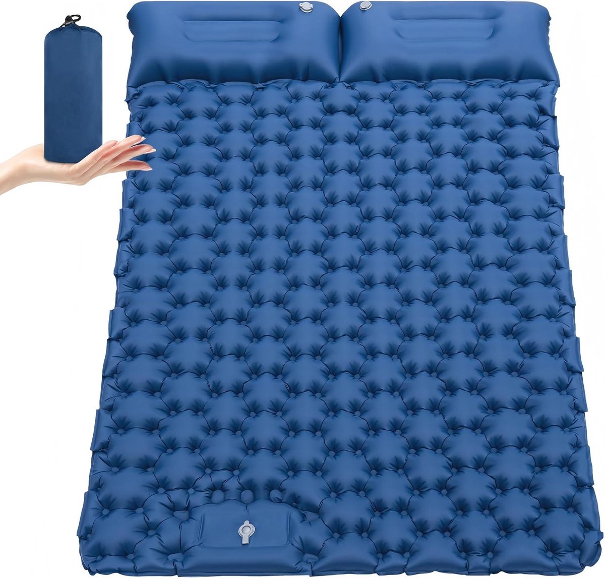 Slaapmat - Zelfopblazend door Ingebouwde Voetpomp - Camping Matras - Camping Bedje - Opvouwbaar Logeer Matras - 2 Persoons - Blauw