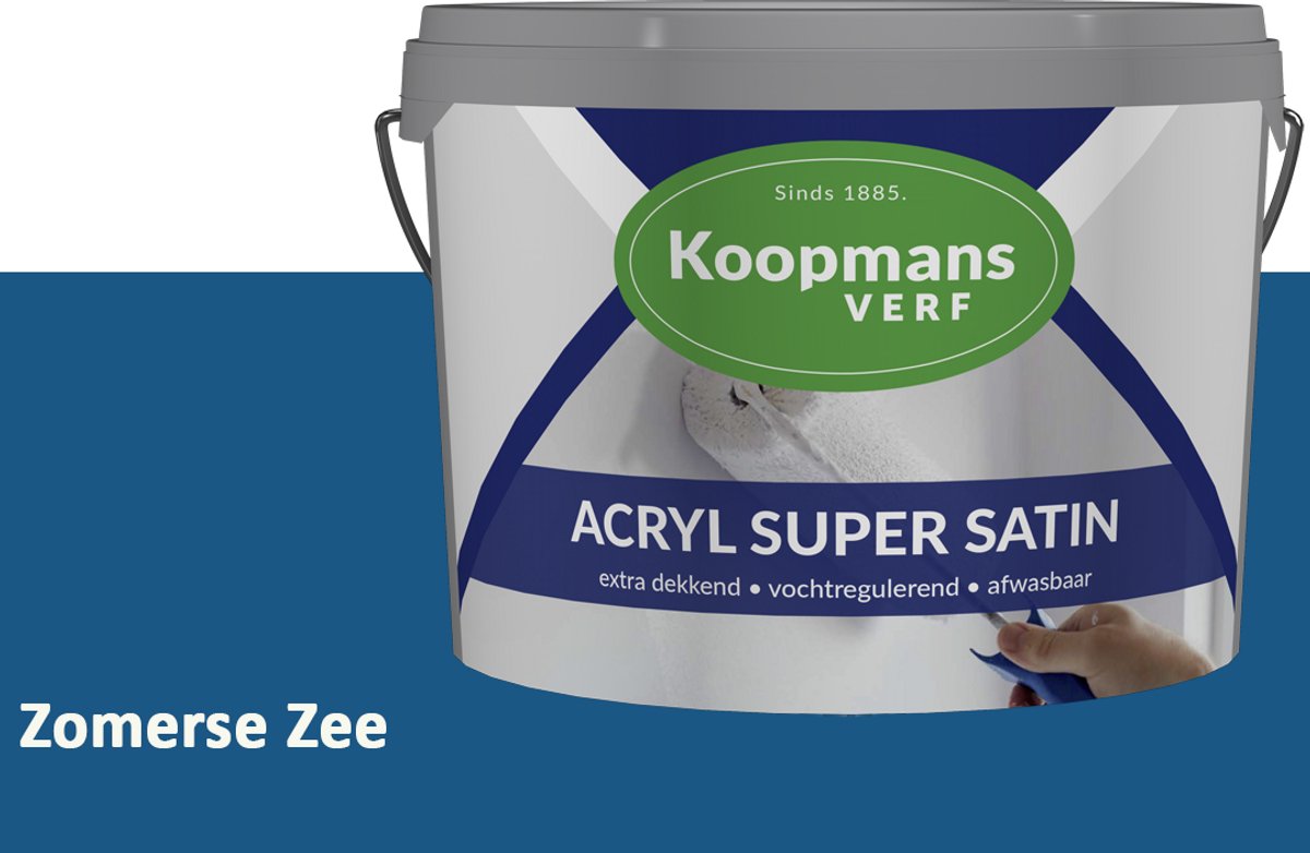 Koopmans Acryl Super Satin Zijdeglans Muurverf – Reinigbare Binnen- en Buitenverf voor Muren & Plafonds – Zomerse Zee – 2,5 l