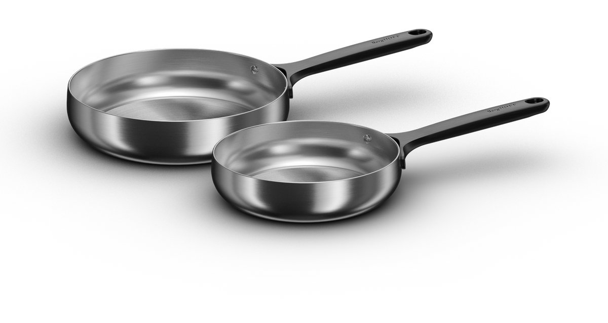 BergHOFF Home Belly Koekenpannen Set Ø 20 + 24 cm – Duurzame RVS Braadpan – PFAS-Vrije Bakpan – Geschikt voor Inductie & Oven tot 250 °C – Vaatwasserbestendig – Smokey Black