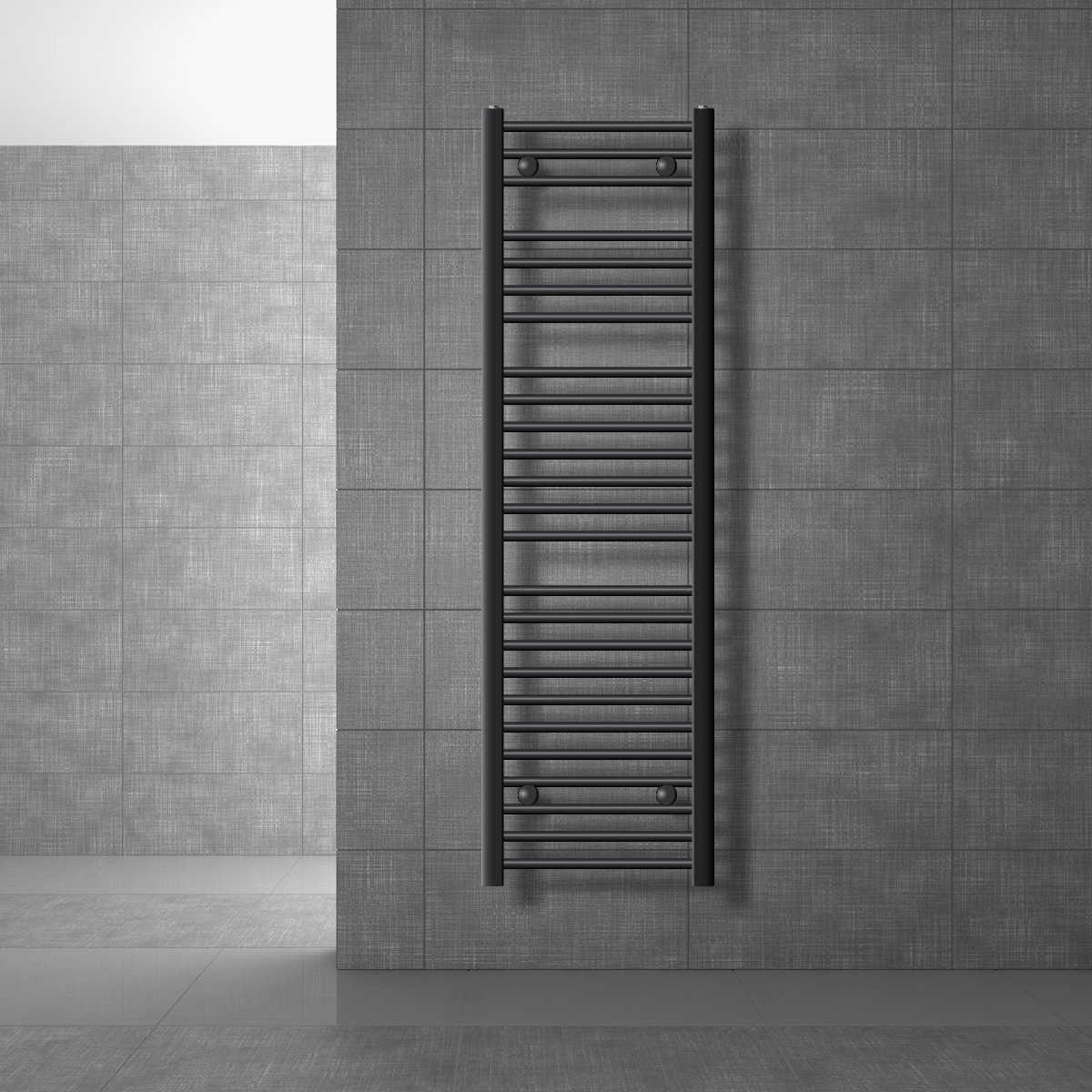 Elektrische badkamerradiator met verwarmingselement 900W 400x1500 mm antraciet rechte zijaansluiting & thermostaat LuxeBath
