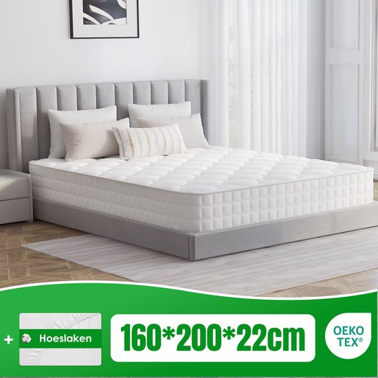 Matras 160x200 - matras 22cm dik - 7 zones - pocketvering matras - Orthopedisch - OEKO-TEX Gecertificeerd - 10 Lagen Hoogwaardige Materialen - Anti-Allergische - Tweepersoonsmatrassen - medium - Voor Kinderen en Volwassenen
