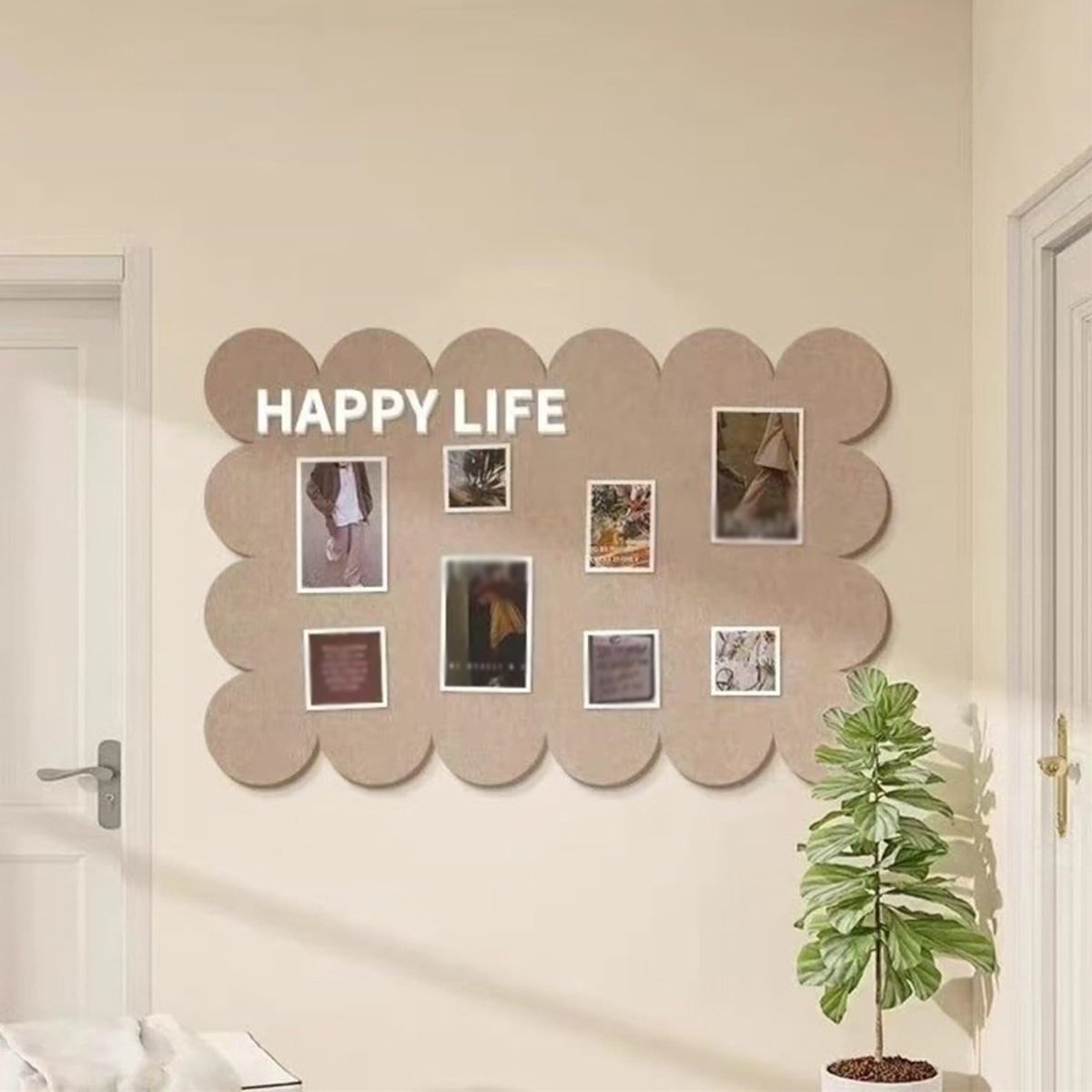 Vilt prikbord, prikbord met geschulpte rand, decoratief alternatief voor een kurkbord aan de muur, opvouwbaar zelfklevend visionboard, fotodisplaybord voor thuis, kantoor en school, 120 x 60 cm, Camel