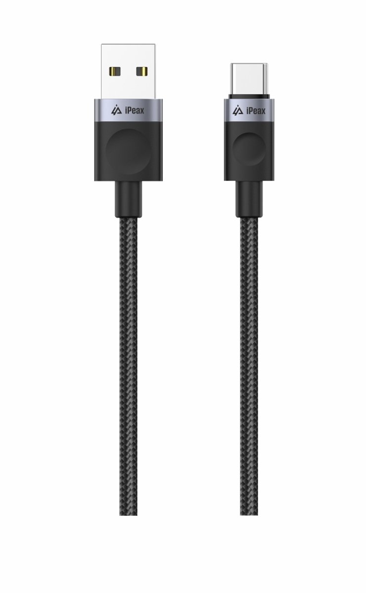 iPeax Gevlochten USB-C naar USB-A Kabel – 1 Meter – Zwart