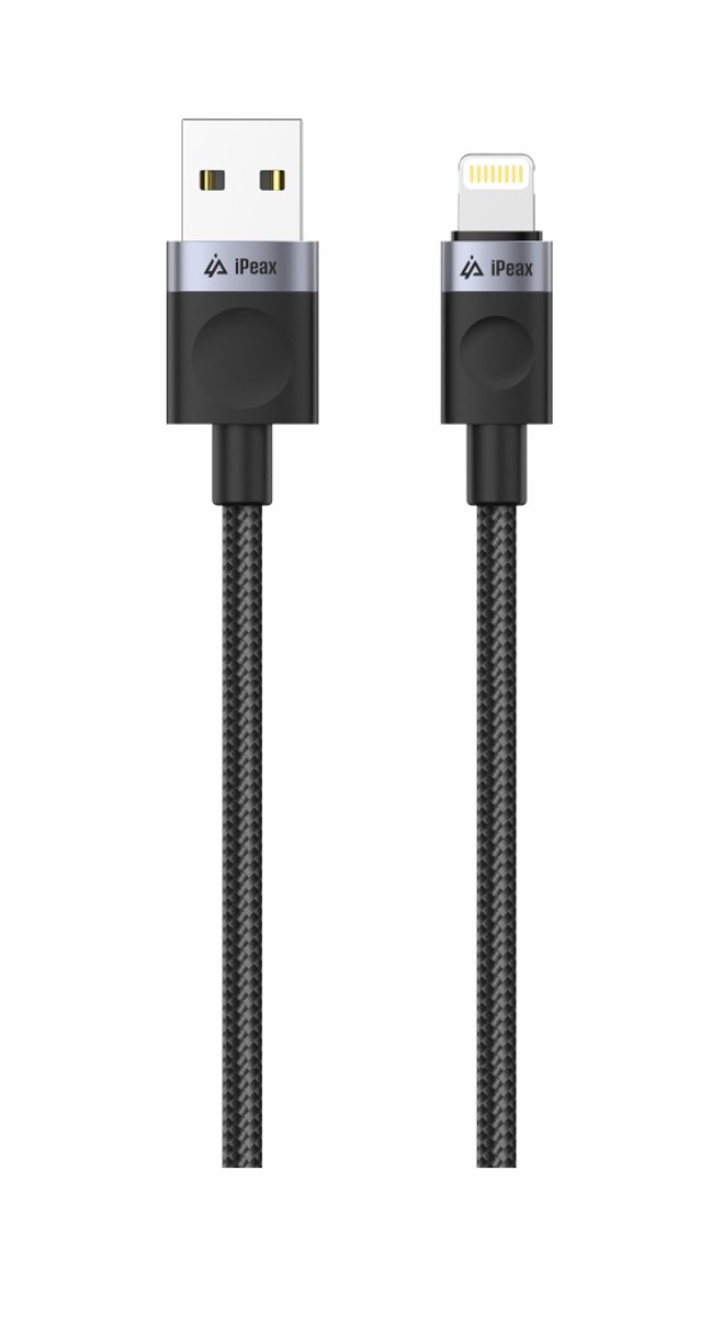 iPeax Gevlochten USB-A naar Lightning Kabel – 1 Meter – Zwart