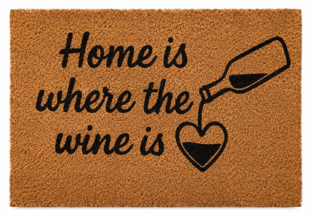 HEM Deurmat Home Is Where The Wine Is – Kokosmat 59x39 cm – Antislip PVC Onderzijde – Wijn Thema – Entree Mat – Inclusief HEM Microvezeldoekje