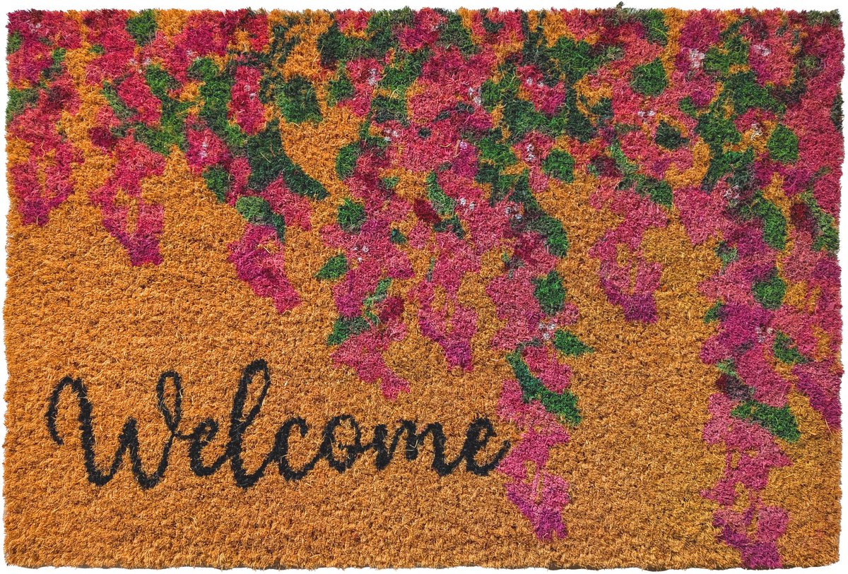 Deurmat kokos - bloemen - 60 x 40 cm - antislip