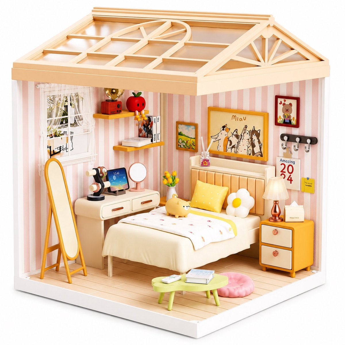 Dreamy miniatuurhuisje Slaapkamer met ledlamp 82 onderdelen DIY Modelbouw Knutselen
