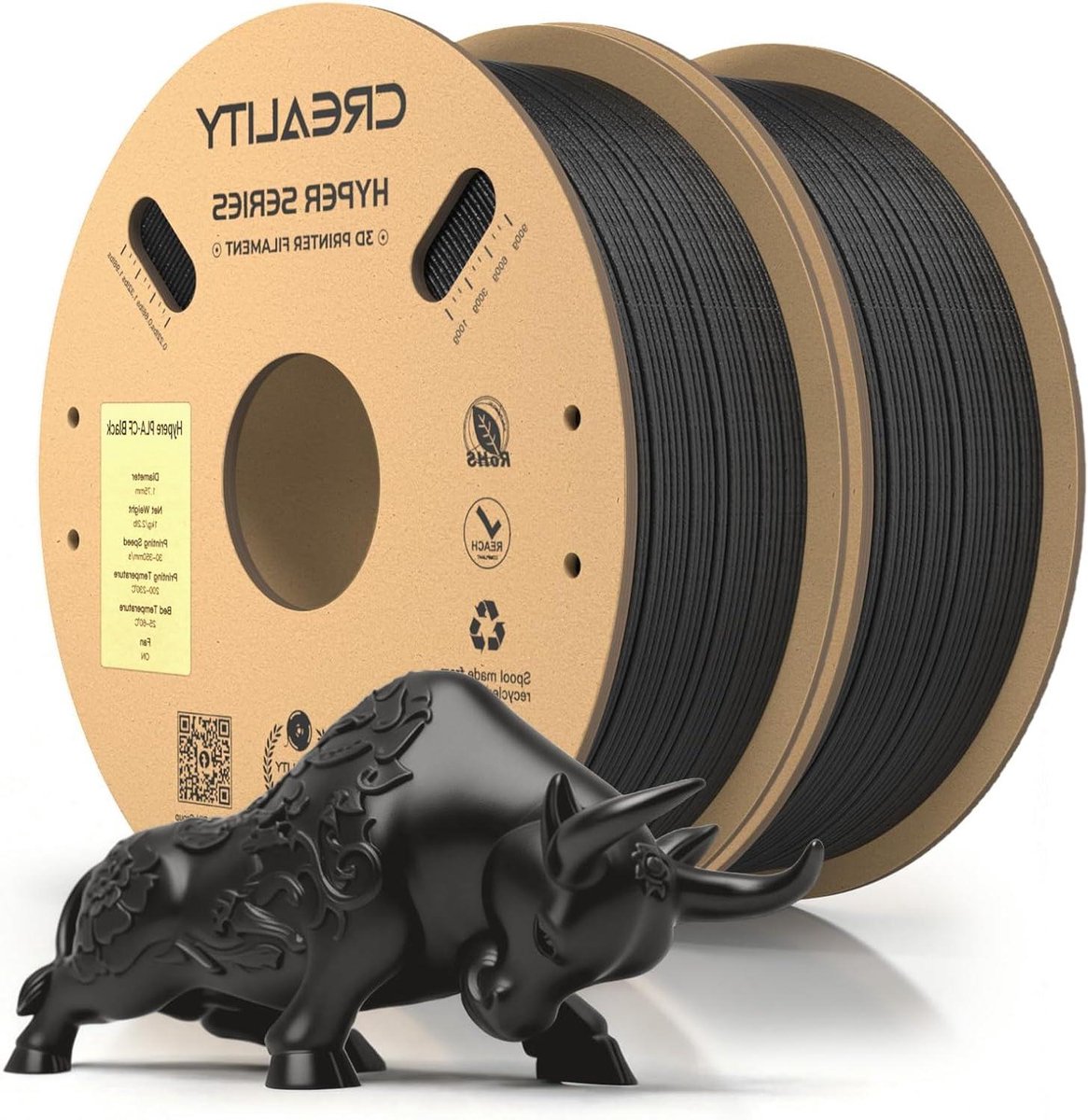3D Printer Filament - PLA Koolstofvezel - Snel Printen - Hoge Vloeibaarheid - 2 KG - Zwart