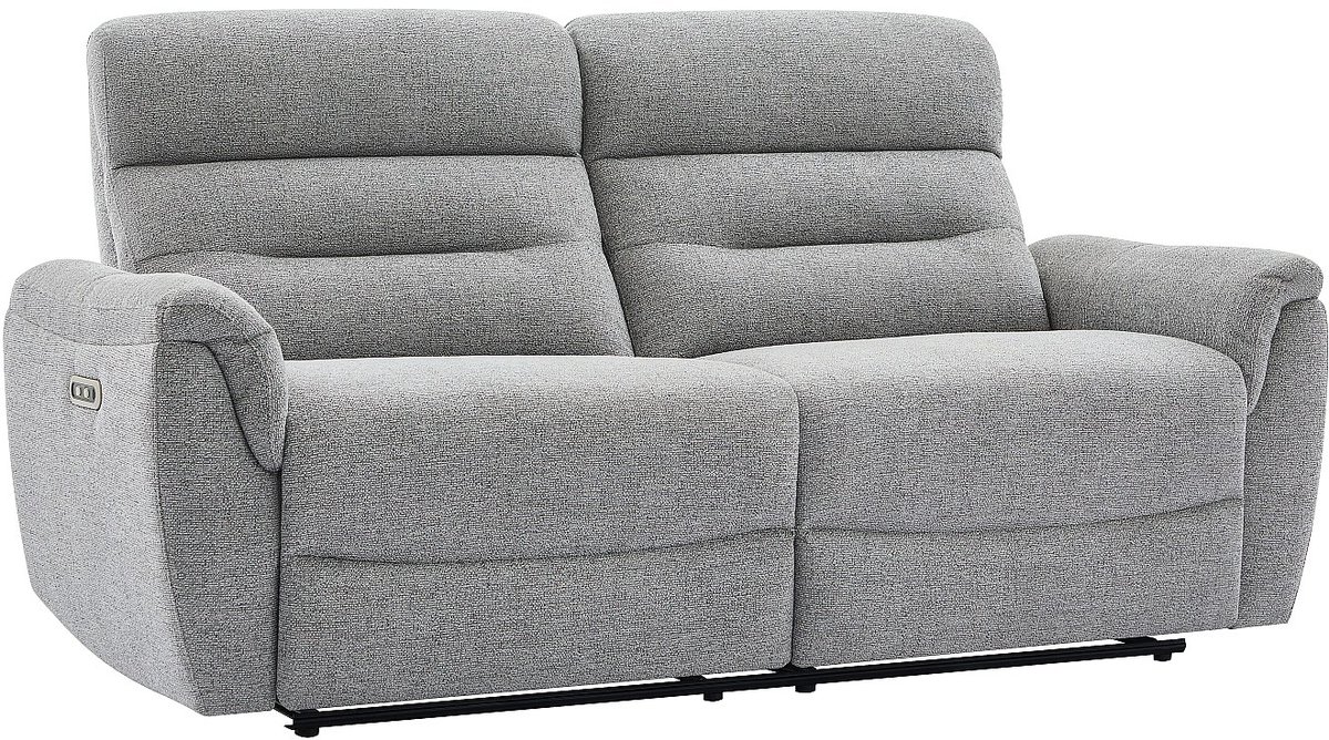 Vente-unique Driezitsbank en elektrische relaxfauteuil in grijs gestructureerde stof - BREVIO