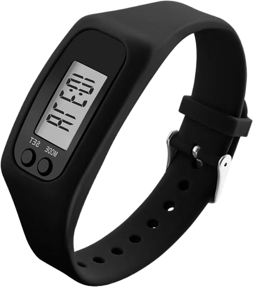 Stappenteller Horloge - Loopmeter Fitness - Dagelijkse Beweging - Geen App Nodig - 25 cm Lengte - Zwart