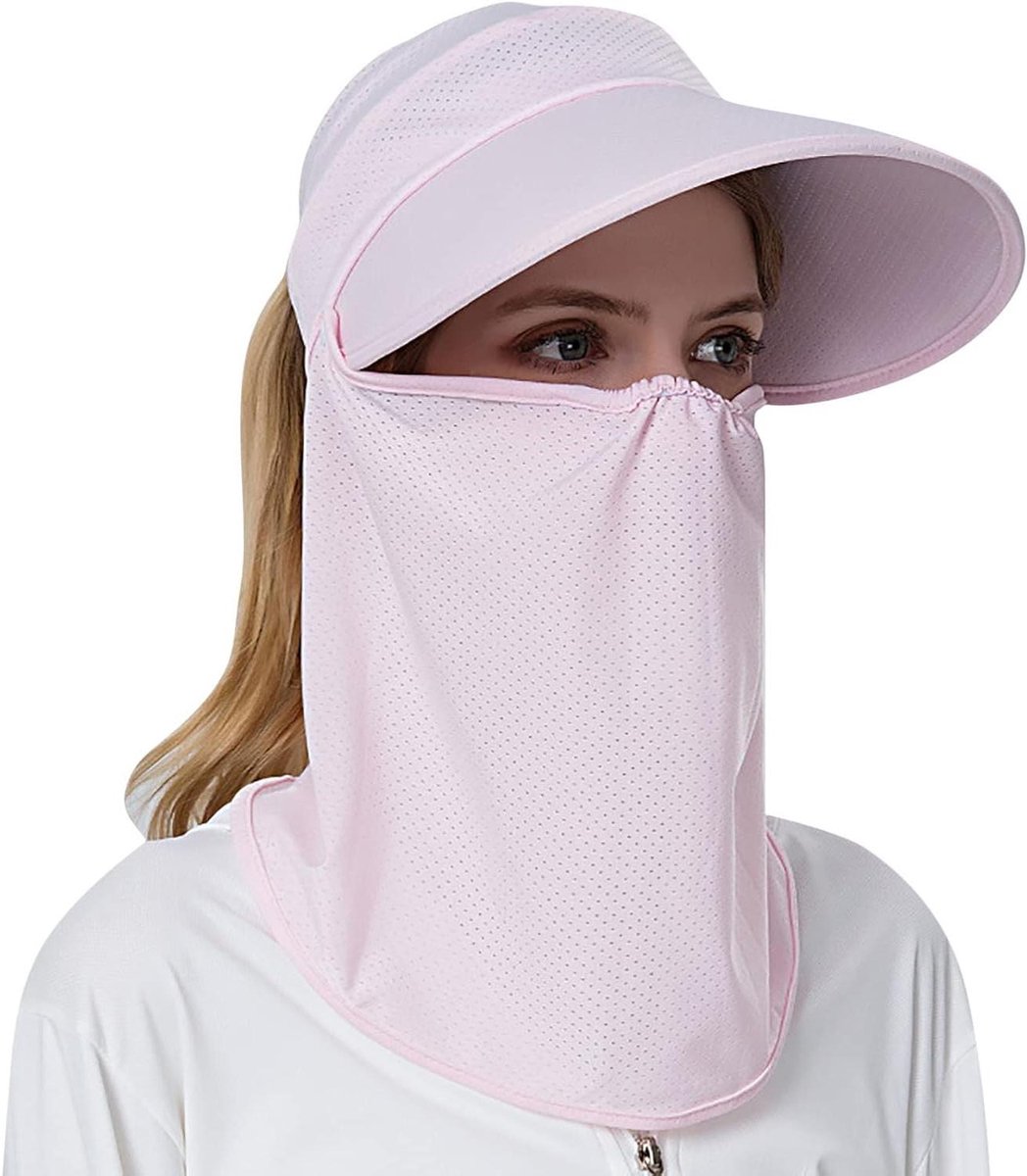 Zonnehoed - Pet Hoed - Bescherming tegen Zon - Met Gezichtsbedekking - One Size - Roze