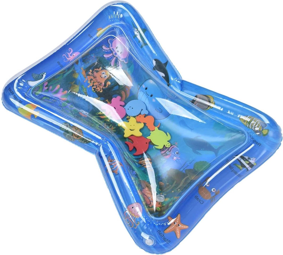 Waterspeelmat Opblaasbaar - Baby Watermat - Stimuleert Ontwikkeling - Drijvende Dieren - 70 x 50 cm - Blauw
