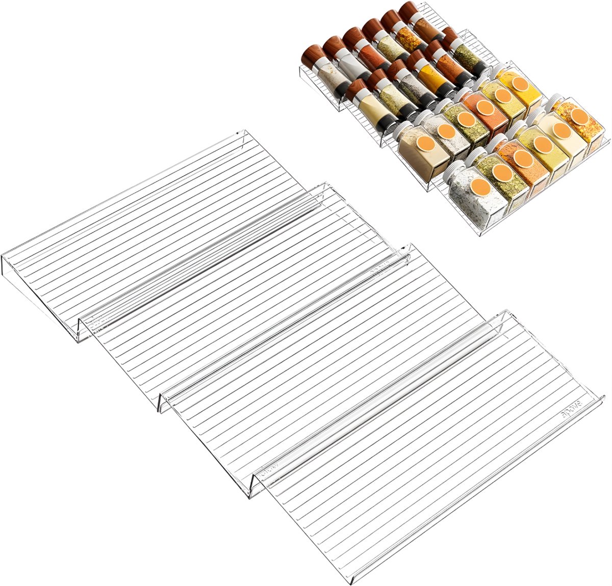 AHD® Kruidenpotjes - Kruidenrek Lade - Kruidenrek Lade Met Potjes - Kruidenrek Lade Organizer - Kruidenrek Voor Lade - Transparant - 30cm x 10cm x 3cm