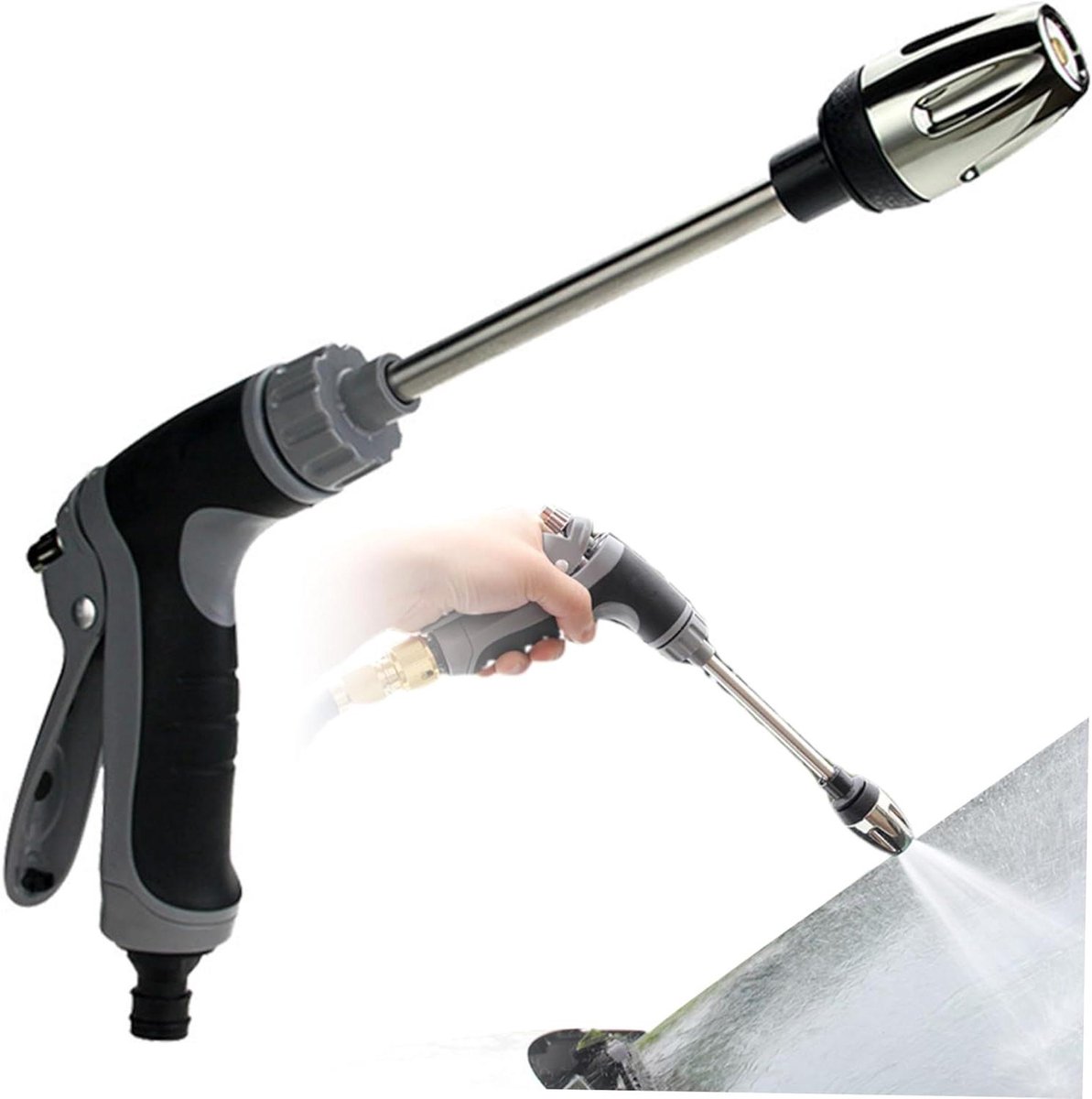 Hoge Druk Spuitpistool - Waterspuit Gun - Tuin Reinigen - Drie Spuitpatronen - 1/2 inch pijp - Grijs