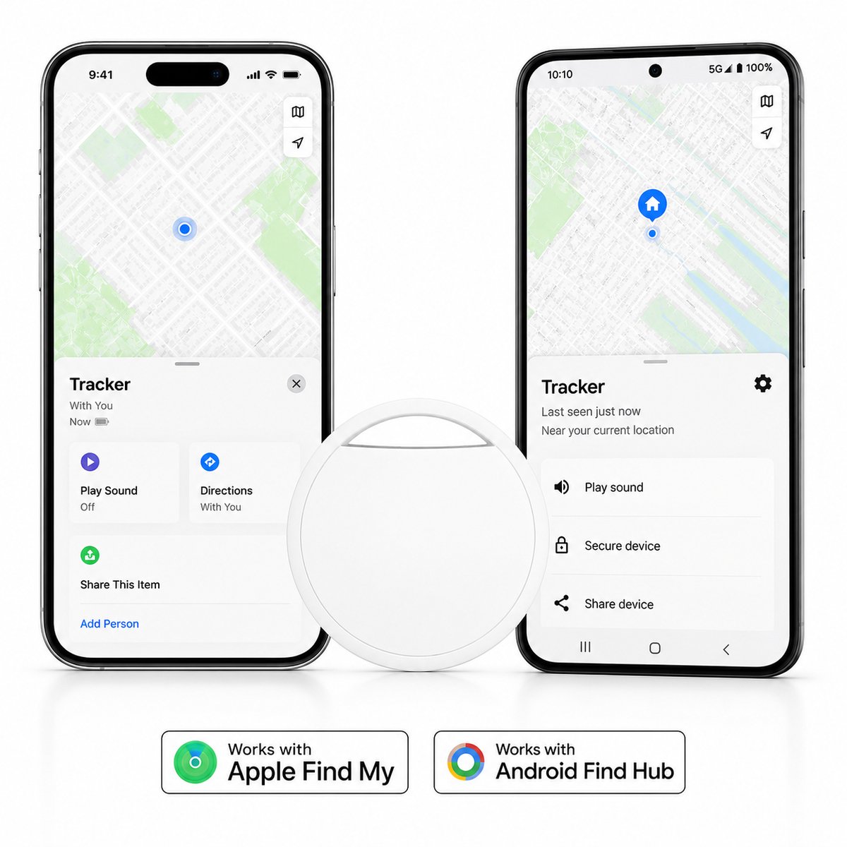 GPS Tracker - Werkt met Apple Find My & Android Find My Device - Locatie Tracker - Waterbestendig - Vervangbare batterij - Wit