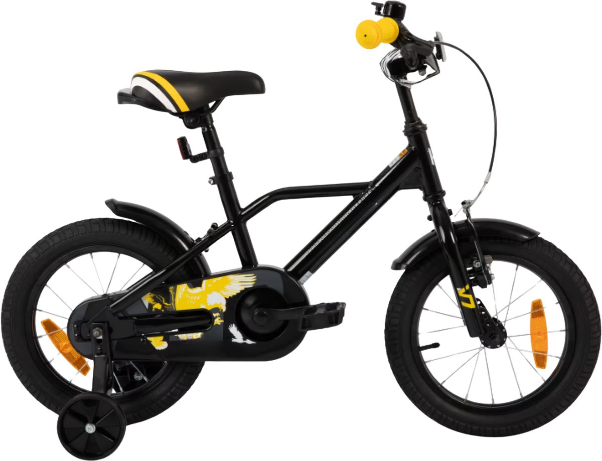 Happiq Kinderfiets – Voor jongens 3-9 jaar – Met stabilisatoren handrem en terugtraprem – 30-51 cm zwart