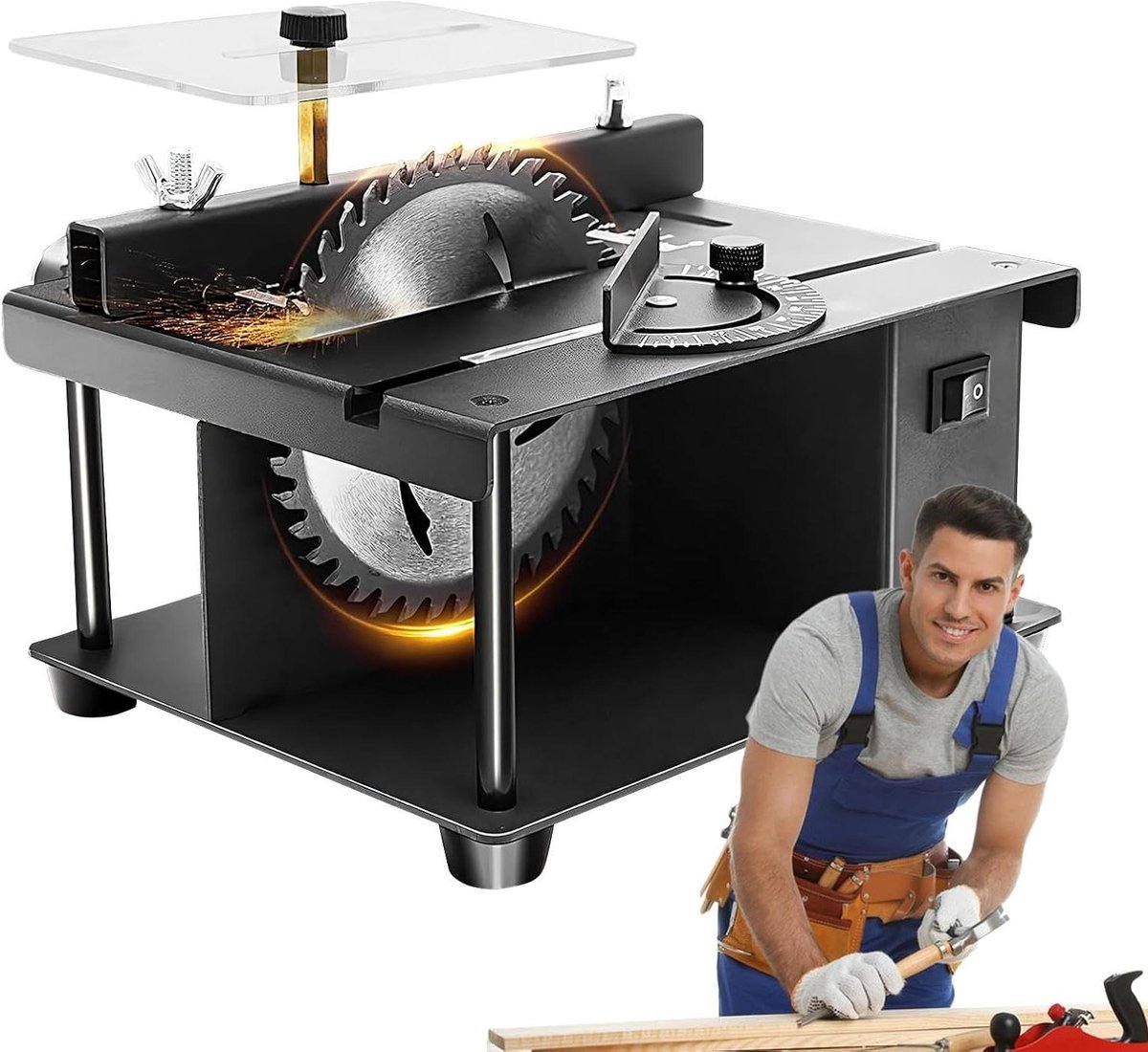 Miniatuur Tafelzaag - Precisie Machine - Houtbewerking Hobby - 7-Snelheid Instelbaar - 24x22x17 cm - Zilver