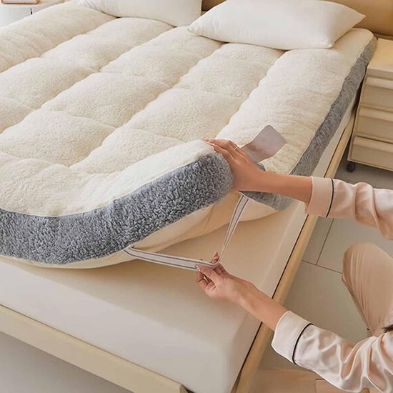 Japanse Futon Matras - Opvouwbaar Bed - Comfortabel Slapen - Gesimuleerde Lamswol - 150 x 190 cm - Natuurlijk Grijs — afbeelding 2