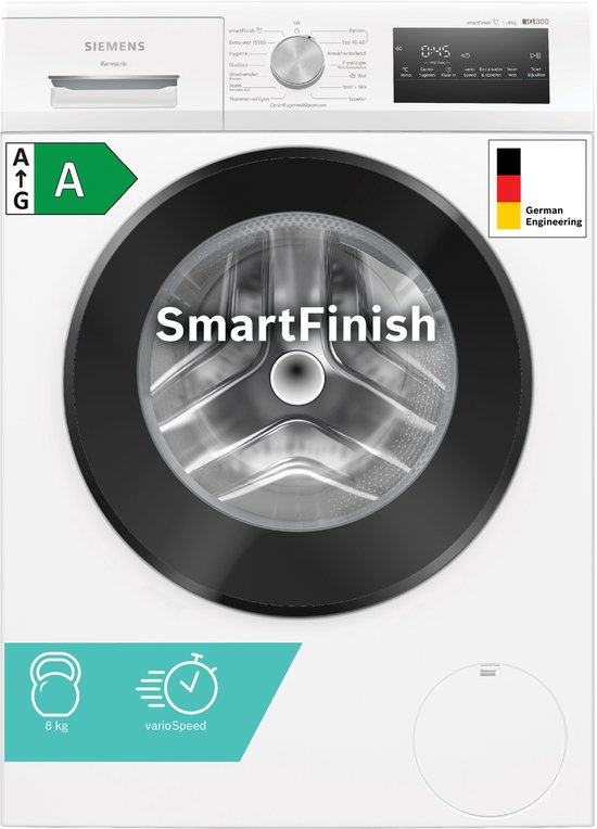 Siemens WM14N27TNL - iQ300 - Wasmachine met stoom - 8 kg - 1400 rpm - Energielabel A - smartFinish: vermindert kreukels tot 50% - Stil -speedPack L: verkort wasprogramma's met varioSpeed - Outdoor programma